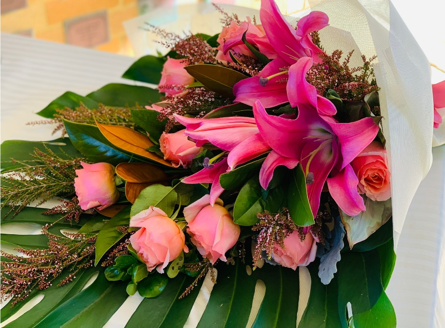 Close up image of funeral flowers bouquet